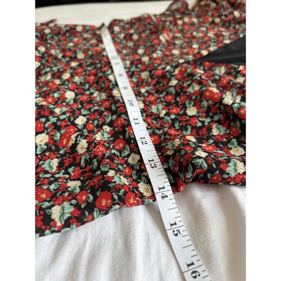 Lulus Boho Floral Faux Wrap Dress S Black/Red Flutter Sleeve Party Date Night - Picture 8 of 9